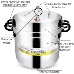 Decent Jumbo 30L Aluminium Silver Outer Lid Pressure Cooker, DECP00030L image 2