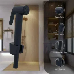 RN ABS Chrome Finish Black Health Faucet Set with Wall Hook &a; 1.25m Jet Spray Tube, RN_RNHF5415PV image 2