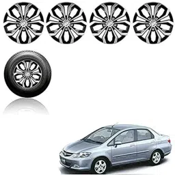 Auto Pearl 4 Pcs 14 inch ABS Silver &a; Black Press Fitting Wheel Cover Set for Honda City Zx-picture-45