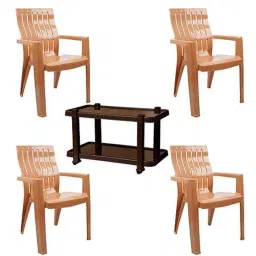 Italica 4 Pcs Polypropylene Camel Spine Care Chair &a; Nut Brown Table with Wheels Set, 2277-4/9509-picture-20