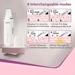 AGARO Ultrasonic Facial Skin Scrubber for Wet Skin, Blackheads Remover &a; Facial Pores Cleaner with 4 Modes, Facial Scrubber, Come with Extractor for Facial Deep Cleansing, 2 Silicone Covers Included, Battery Powered, 33601 image 4