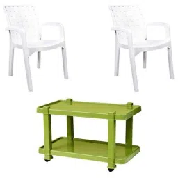 Italica 2 Pcs Polypropylene White Luxury Arm Chair &a; Green Table with Wheels Set, 9408-2/9509-picture-39