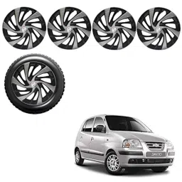 Auto Pearl 4 Pcs 13 inch Black &a; Silver ABS Press Type Hubcap Wheel Cover Set with Retention Ring for Hyundai Santro-picture-29