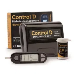 Control D Glucometer with 10 Test Strips"|" HDCDSTP001 &a; Euroclix 25 Pcs 30 Gauge Blood Lancet Box image 2