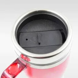 DeoDap 250ml Stainless Steel Red &a; Grey Coffee Mug with Lid &a; Handle, 13156 image 4