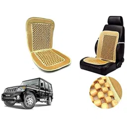 Auto Pearl PU, Velvet &a; Wooden Beads Beige Rectangular Seat Cushion for Mahindra Bolero-picture-34