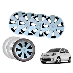 Auto Pearl 13 inch ABS Silver &a; Black Car Hubcap Wheel Cover with Retention Ring Set for Micra Active-picture-18