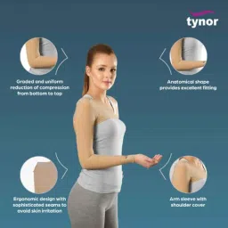 Tynor Compression Garment Arm Sleeve with Shoulder Cover, I77CAI, Size: Large (Wide) image 3