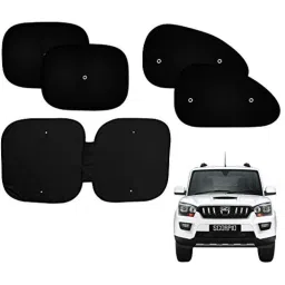 Auto Pearl 6 Pcs PVC &a; Mesh Black Window, Front &a; Rear Sun Shade Set for Mahindra Scorpio, Chipkoo_6Pcs_NewScorpio-picture-48