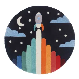 little looms Blue Abstract Wool 3 ft x 3 ft Kids Carpet image 2