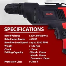 AGARO ED2103 650W Plastic Red &a; Black Corded Electric Drill Machine, 33587 image 2