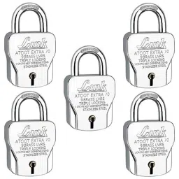 Link 70mm Stainless Steel Triple Locking Mechanism Padlock with 3 Silver Keys, Free Keychain &a; Key Hanger, Atoot Extra 70 (Pack of 5)-picture-17