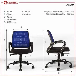 CELLBELL Neso C106 Mesh Medium Back Blue Ergonomic Chair, CBHKFOC1250 image 5