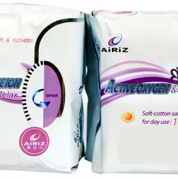 airiz ACTIVE OXYGEN & NEGATIVEION RELEX SOFT COTTEN SANITARY NAPKIN FOR DAY USE -( 20 PIECES) Sanitary Pad image 1