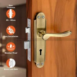 Duke 8 inch 25-40mm Brass Mortise Lock Set with 3 Keys &a; Brass Bolt, 309+2003BAKY image 2