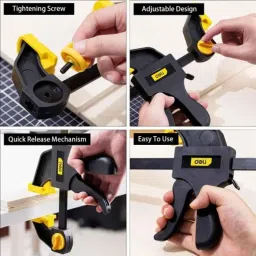 Deli DL110112 12 inch Black &a; Yellow Quick Grip F Clamp with Rubber Chuck &a; One Handed Release image 5