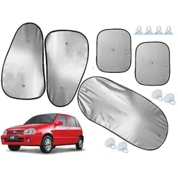 Auto Pearl 5 Pcs Polyester Black &a; Silver Window &a; Rear Sun Shade Set for Maruti Suzuki Zen-picture-44