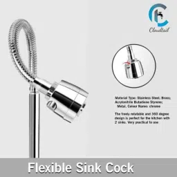 Cloudtail by Prestige Vignet CDT8110 Brass Chrome Finish Silver Wall Mounted Dual Flow Kitchen Sink Tap with Flexible Neck image 3