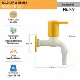Ruhe Gold Curve PTMT Ivory &a; Gold Nozzle Bib Cock, 15-0206 image 2