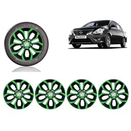 Auto Pearl 4 Pcs 15 inch Green &a; Black ABS Press Type Hubcap Wheel Cover Set with Retention Ring for Nissan SunnyNew-picture-31