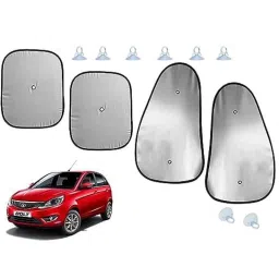 Auto Pearl 4 Pcs Polyester Black &a; Silver Window Side Sun Shade Set for Tata Bolt XB, XE &a; XM-picture-16