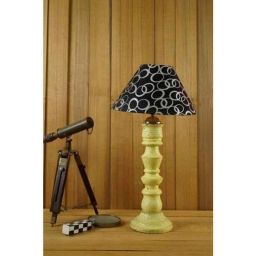 Tucasa Mango Wood Vintage Yellow Table Lamp with 10 inch Polycotton Black Silver Pyramid Shade, WL-259-picture-19