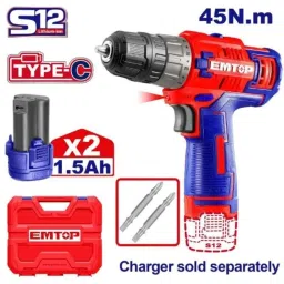 EMTOP 45Nm 1.5Ah 0-1500rpm Cordless Drill with 0.8-10mm Chuck, ECDL12620 image 2