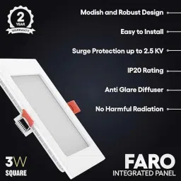 Fybros Faro 3W Polycarbonate Warm White Square LED Panel Light, FLS5077B (Pack of 2) image 3
