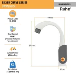Ruhe Silver Curve PTMT White &a; Grey Swan Neck Sink Cock with Swivel Spout, 15-0911 image 2