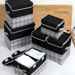 Kuber Industries Black Printed Foldable Storage Basket With Lid image 2