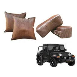 Kozdiko Faux Leather Cola One Pair Cushion Pillow &a; One Pair Neck Rest Combo for Mahindra Thar-picture-29