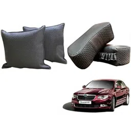 Kozdiko One Pair Grey Neck Rest &a; One Pair Cushion Combo for Skoda Superb-picture-41