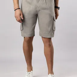 ho bindaass Solid Men Grey Cargo Shorts-picture-11