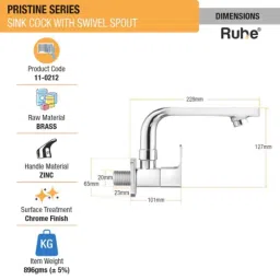 Ruhe Pristine Brass Chrome Finish Sink Cock with 7 inch Swivel Spout, 11-0212 image 2