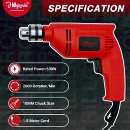 Hillgrove 600W 10mm Copper Winding Power Drill Machine with 9 Pcs Bits, HGCM1370M1 image 3