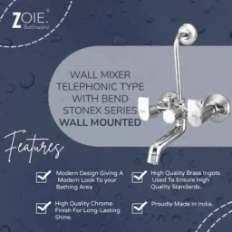 Zoie Stonex Brass Silver Chrome Finish 2 in 1 Wall Mixer, Z27020 image 2