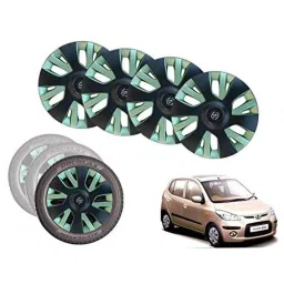 Auto Pearl 4 Pcs 13 inch Black &a; Green ABS Hubcap Wheel Cover Set with Retention Ring for Hyundai I10Type1-picture-36