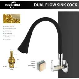 Neelkund Eva Smart Brass Black Chrome Finish Flexible Sink Tap with 360 deg Flexible Silicon Hose &a; Dual Flow image 4