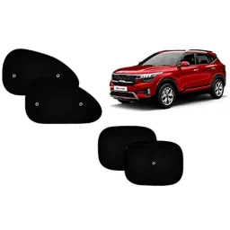 Auto Pearl 4 Pcs PVC &a; Mesh Black Window Side Sun Shade Set for Kia Seltos-picture-32