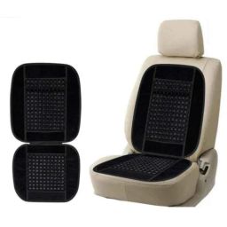 Auto Pearl PU &a; Wooden Beads Black Rectangular Car Seat Cushion with Velvet Border for Audi S6-picture-16