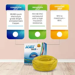 KEI 6 Sqmm Single Core Homecab FR Yellow Copper Unsheathed Flexible Cable, Length: 180 m image 3