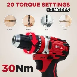 iBELL CT1230 102 Pcs 12V 0-400 &a; 0-1450rpm Red &a; Black Cordless Impact Drill Tool Kit, CT1230S000 image 4