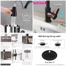 ZAIVI Fusion Stainless Steel Black Matt Pull Down Sprayer Hot &a; Cold Sink Mixer Tap, OR-PC12RG-CN-SS image 5