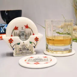 katkaria creations Taj Mahal Coasters Set OF 6 With Stand image 1