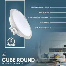 Fybros Cube 8W Polycarbonate Cool White Round Sleek LED Panel Light, FLS5157B (Pack of 2) image 3