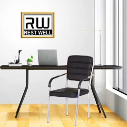 RW Rest Well Acton Leatherette Black Visitor Chair with Arms image 4
