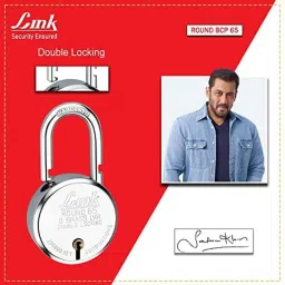 Link 65mm Steel Round Double Locking BCP Padlock with 8 Brass Lever &a; 3 Silver Keys image 3