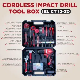 iBELL CT1230 102 Pcs 12V 0-400 &a; 0-1450rpm Red &a; Black Cordless Impact Drill Tool Kit, CT1230S000 image 2