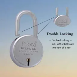 Foora 65mm Silver Steel Door Padlock with 5 Keys, 8 Lever &a; Key Chain, Round 65 (Pack of 2) image 2