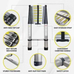 iBELL TE205 150kg 16 Step Portable &a; Compact Aluminium Telescopic Ladder image 3